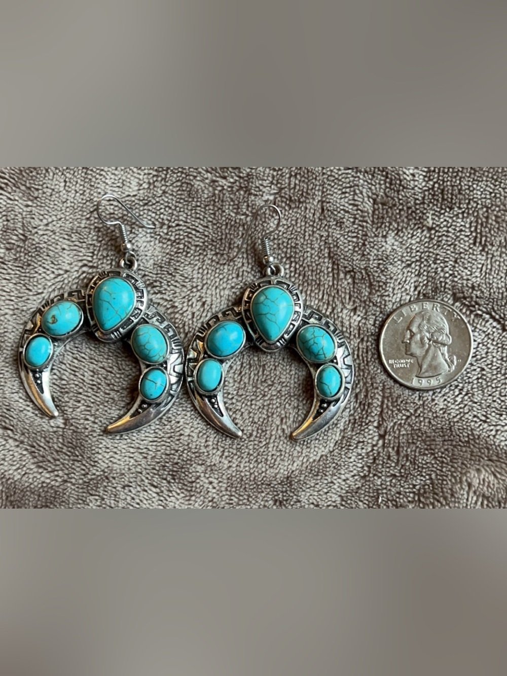Turquoise Stone Crescent Drop Earrings - Women Jewelry